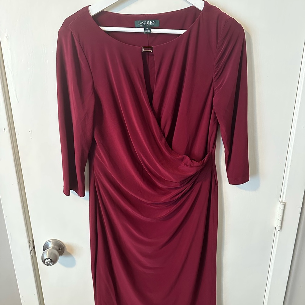 LAUREN by Ralph Lauren Burgundy Draped Women's Dress